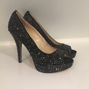 Enzo Angiolini black studded peep toe pumps